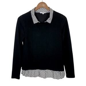 Drew | Black & White Printed Silk Contrast Layered Twofer Sweater
